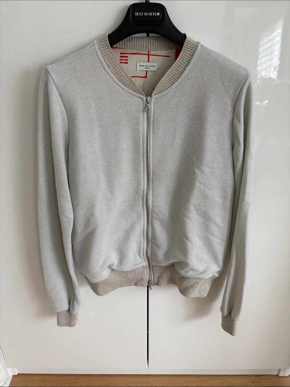Dries Van Noten grey bomber sweater